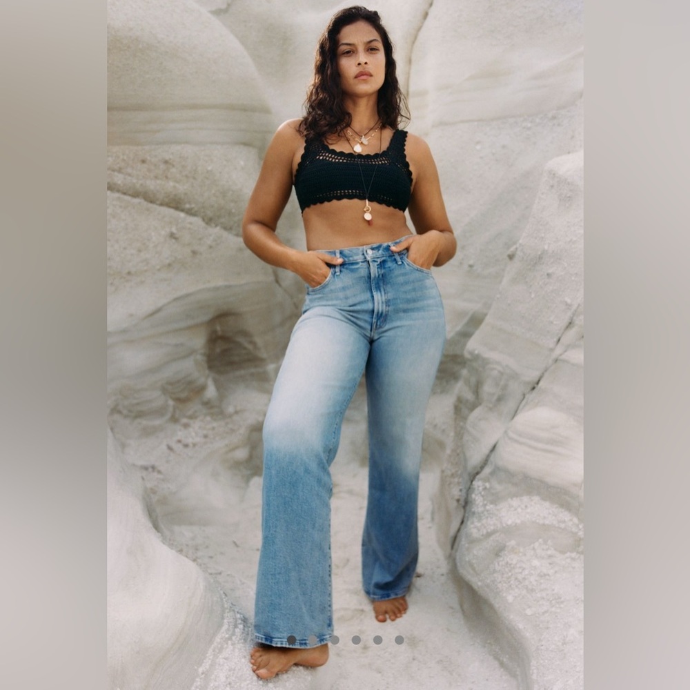 Anthropologie Mother The Hustler Roller Sneak High Rise Wide Leg Jeans 26P